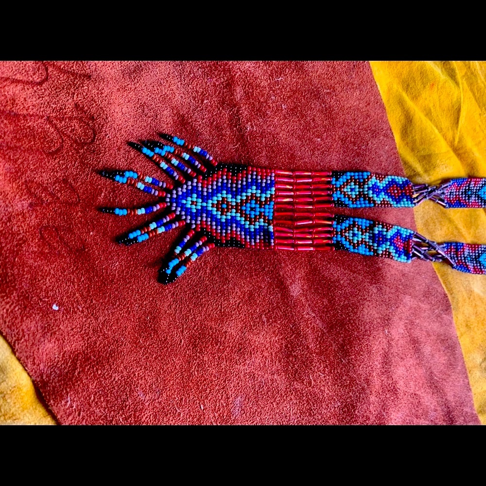 Brand New Necklace Handmade Red Blue  Rust Seed Bead Black Turquoise Lightweight - Picture 9 of 10